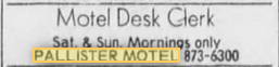 Pallister Motel - 1974 HELP WANTED AD